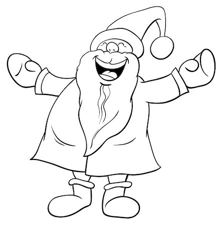 simsearch:400-08708552,k - Black and White Cartoon Illustration of Happy Santa Claus Christmas Character Coloring Book Stock Photo - Budget Royalty-Free & Subscription, Code: 400-09052562