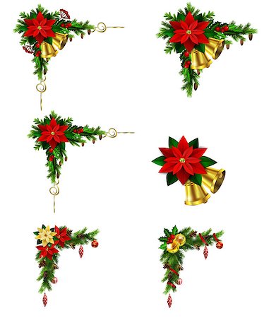 festive serpentine - Set of Cristmas corner decorations isolated on white vector Stock Photo - Budget Royalty-Free & Subscription, Code: 400-09052602