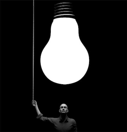 Man with a big bulb above his head. This is a 3d render illustration. Stock Photo - Budget Royalty-Free & Subscription, Code: 400-09064089