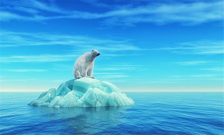 A polar bear sits on an iceberg in the middle of the ocean. This is a 3d render illustration Stock Photo - Budget Royalty-Free & Subscription, Code: 400-09064168
