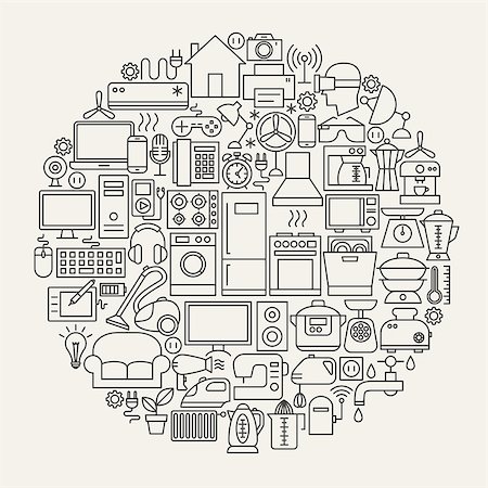 simsearch:400-04790475,k - Household Line Icons Circle. Vector Illustration of Appliances Outline Objects. Stock Photo - Budget Royalty-Free & Subscription, Code: 400-09064368