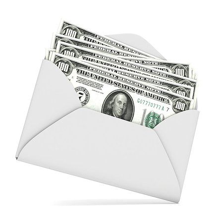 Dollars in envelope. 3D render illustration isolated on white background Stock Photo - Budget Royalty-Free & Subscription, Code: 400-09066715