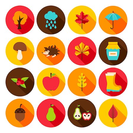 Autumn Flat Icons. Vector Illustration. Set of Circle Fall Seasonal Objects. Stock Photo - Budget Royalty-Free & Subscription, Code: 400-09067080