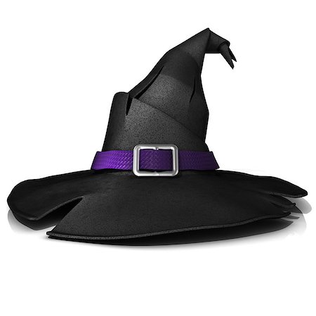 simsearch:400-04760873,k - Halloween, witch hat. Black hat with purple belt. Isolated on white background Stock Photo - Budget Royalty-Free & Subscription, Code: 400-09067363