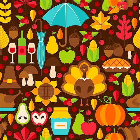 pumpkin leaf pattern - Thanksgiving Holiday Seamless Pattern. Flat Design Vector Background. Autumn Texture. Stock Photo - Budget Royalty-Free & Subscription, Code: 400-09067559