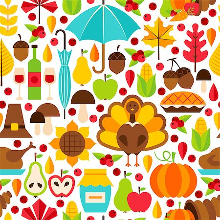 pumpkin leaf pattern - Thanksgiving Day Seamless Pattern. Flat Design Vector Background. Autumn Holiday. Stock Photo - Budget Royalty-Free & Subscription, Code: 400-09067574