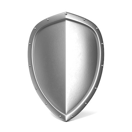 Metal shield. 3D render illustration isolated on white background Stock Photo - Budget Royalty-Free & Subscription, Code: 400-09067918