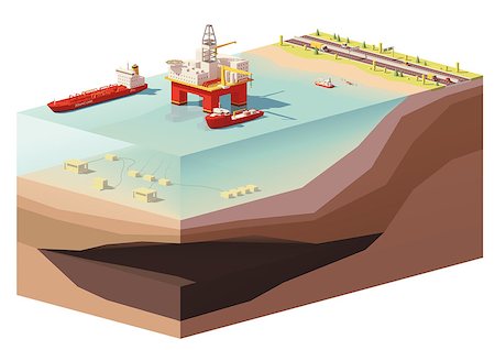 Vector low poly offshore oil rig drilling platform, tanker ship and platform support vessel Stock Photo - Budget Royalty-Free & Subscription, Code: 400-09068504