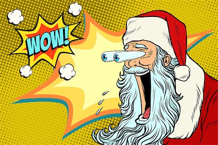 Bulging eyes Hyper reaction to Santa Claus. New year and Christmas. Pop art retro vector illustration Stock Photo - Budget Royalty-Free & Subscription, Code: 400-09069525