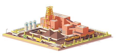 shaft - Vector low poly underground mining coal mine with headframe and train terminal Stock Photo - Budget Royalty-Free & Subscription, Code: 400-09069821