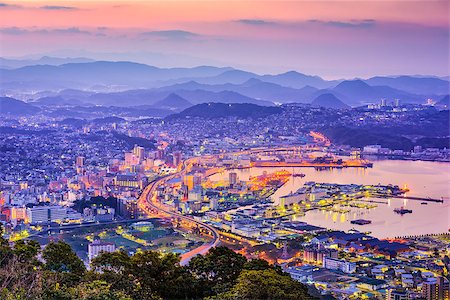 simsearch:400-05706130,k - Sasebo, Nagasaki, Japan downtown skyline. Stock Photo - Budget Royalty-Free & Subscription, Code: 400-09063012