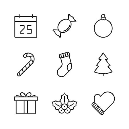 simsearch:400-04149556,k - Christmas line icon on white background Stock Photo - Budget Royalty-Free & Subscription, Code: 400-09084472