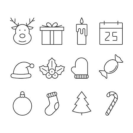simsearch:400-04149556,k - Christmas line icon set on white background Stock Photo - Budget Royalty-Free & Subscription, Code: 400-09084577