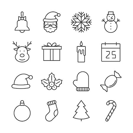 simsearch:400-04149556,k - Christmas outline icons on white background Stock Photo - Budget Royalty-Free & Subscription, Code: 400-09084831