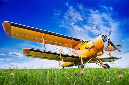 simsearch:400-08188604,k - historic aircraft on a meadow against a blue sky Stock Photo - Budget Royalty-Free & Subscription, Code: 400-09084991