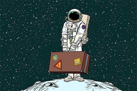 refugee - Astronaut traveler with travel suitcase. Refugees and migration. Ecology and problems of the Earth. Pop art retro vector illustration Stock Photo - Budget Royalty-Free & Subscription, Code: 400-09085009