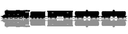 Hand drawing of a black silhouette of the vintage freight steam train Stock Photo - Budget Royalty-Free & Subscription, Code: 400-09085097