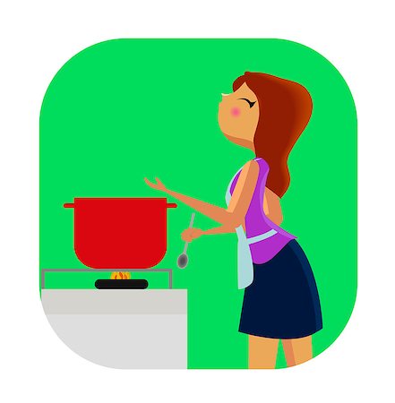 A young woman cooking at home, steaming pot with soup Stock Photo - Budget Royalty-Free & Subscription, Code: 400-09088485