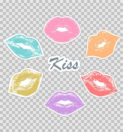 Set of prints of female lips on transparent background Stock Photo - Budget Royalty-Free & Subscription, Code: 400-09089043
