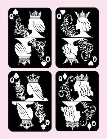 face cards queen - Poker cards Queen set four color classic design Stock Photo - Budget Royalty-Free & Subscription, Code: 400-09089560