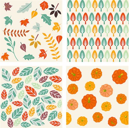 pumpkin leaf pattern - Set of autumn forest patterns Stock Photo - Budget Royalty-Free & Subscription, Code: 400-09089886