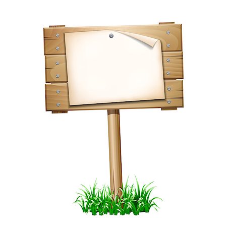 simsearch:400-04229535,k - Announcement, empty paper blank on wooden signboard in grass. 10eps vector illustration isolated on white background Photographie de stock - Aubaine LD & Abonnement, Code: 400-09089880