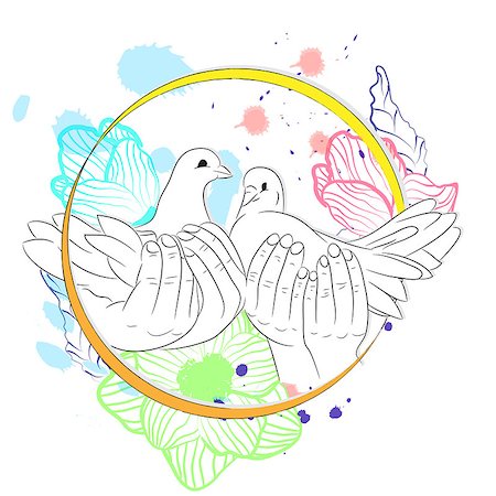 flying bird human hand - Sketch of hands let go dove of the world. Symbol of peace. Illustration of freedom and world without war on flower background Stock Photo - Budget Royalty-Free & Subscription, Code: 400-09089906