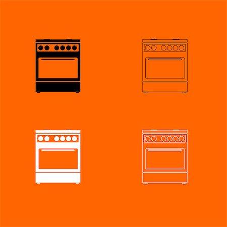 Kitchen stove  it is  black and white set icon . Stock Photo - Budget Royalty-Free & Subscription, Code: 400-09080100