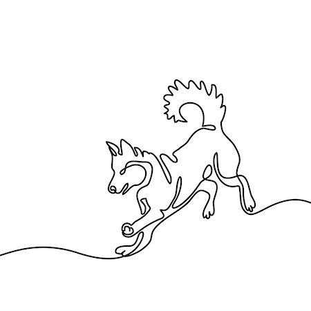 Continuous line drawing. Dog jumping and playing. Vector illustration Stock Photo - Budget Royalty-Free & Subscription, Code: 400-09080384
