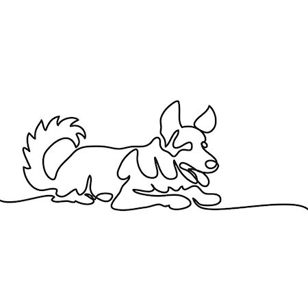 Continuous line drawing. Sheep dog lies. Vector illustration Stock Photo - Budget Royalty-Free & Subscription, Code: 400-09080388