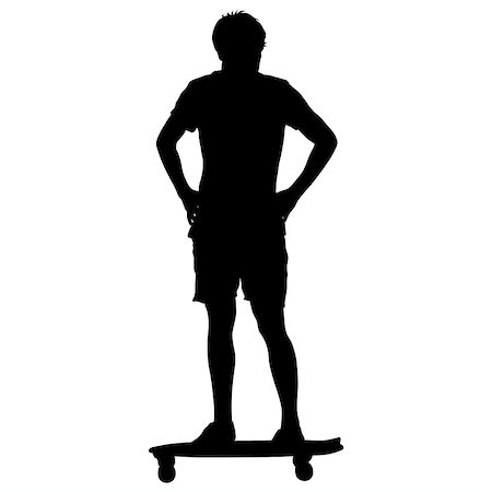 Black silhouettes man standing on a skateboard white background. Vector illustration. Foto de stock - Super Valor sin royalties y Suscripción, Código: 400-09080549
