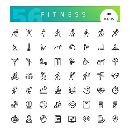 footwear icons - Set of 56 fitness line icons suitable for web, infographics and apps. Isolated on white background. Clipping paths included. Stock Photo - Budget Royalty-Free & Subscription, Code: 400-09080671