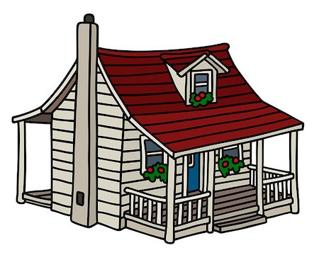 Hand drawing of a classic white planked small house Stock Photo - Budget Royalty-Free & Subscription, Code: 400-09080986