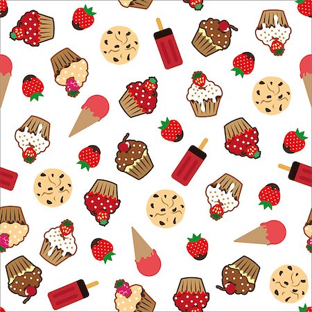 Cupcake vector pattern white background. Vector illustration Stock Photo - Budget Royalty-Free & Subscription, Code: 400-09081273