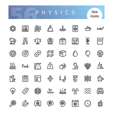 Set of 56 physics line icons suitable for web, infographics and apps. Isolated on white background. Clipping paths included. Photographie de stock - Aubaine LD & Abonnement, Code: 400-09083083