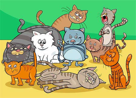 simsearch:400-08189024,k - Cartoon Illustration of Funny Cats or Kittens Animal Characters Group Photographie de stock - Aubaine LD & Abonnement, Code: 400-09094095