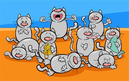 simsearch:400-08189024,k - Cartoon Illustration of Funny Cats or Kittens Animal Characters Photographie de stock - Aubaine LD & Abonnement, Code: 400-09094096