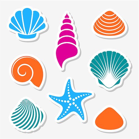 simsearch:400-08646884,k - Vector sea shells and starfish labels with shadows Stock Photo - Budget Royalty-Free & Subscription, Code: 400-09094401