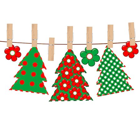 peg - Patchwork with Christmas tree hanging on a rope in cloth pegs Stock Photo - Budget Royalty-Free & Subscription, Code: 400-09094451