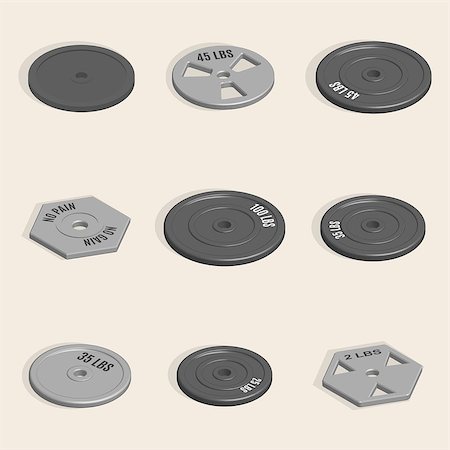 Sports equipment item. Weight plate for barbell, element design for gym. Flat 3D isometric style, vector illustration. Stock Photo - Budget Royalty-Free & Subscription, Code: 400-09095016