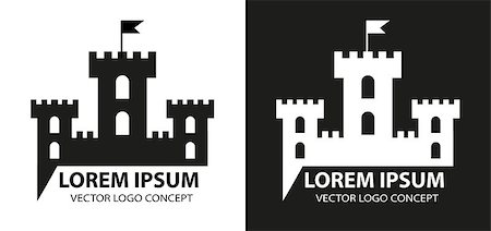 Fortress icon, logo element. Citadel silhouette. Tower or castle isolated on white background. Vector illustration Stock Photo - Budget Royalty-Free & Subscription, Code: 400-09096081