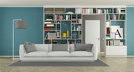 simsearch:400-07513835,k - Modern living room with bookcase and white sofa - 3d rendering Foto de stock - Super Valor sin royalties y Suscripción, Código: 400-09096470