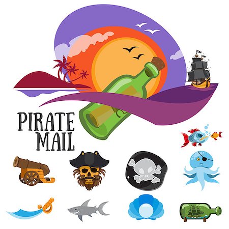 Set of colorful patterns pirate mail, adventure and life of pirates. Stock Photo - Budget Royalty-Free & Subscription, Code: 400-09097847