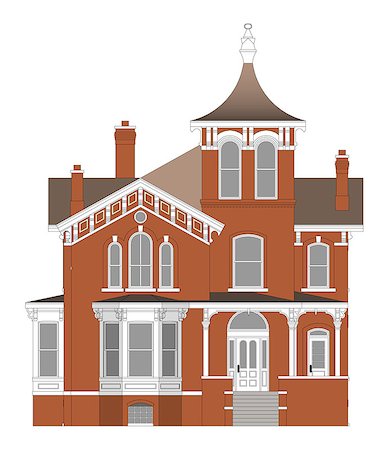 simsearch:400-06424061,k - Old house in Victorian style. Illustration on white background. Species from different sides Stock Photo - Budget Royalty-Free & Subscription, Code: 400-09098324