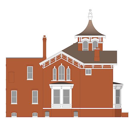 simsearch:400-06424061,k - Old house in Victorian style. Illustration on white background. Species from different sides Stock Photo - Budget Royalty-Free & Subscription, Code: 400-09098325