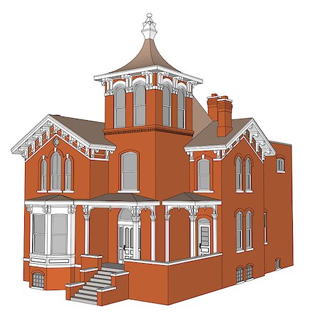 simsearch:400-06424061,k - Old house in Victorian style. Illustration on white background. Species from different sides Stock Photo - Budget Royalty-Free & Subscription, Code: 400-09098326