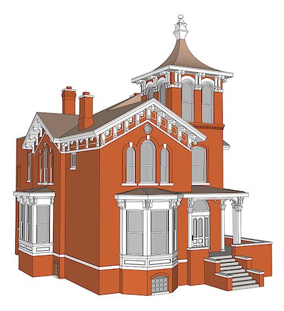 simsearch:400-06424061,k - Old house in Victorian style. Illustration on white background. Species from different sides Stock Photo - Budget Royalty-Free & Subscription, Code: 400-09098328