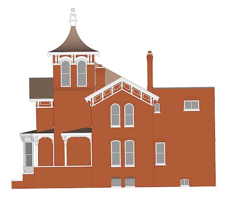 simsearch:400-06424061,k - Old house in Victorian style. Illustration on white background. Species from different sides Stock Photo - Budget Royalty-Free & Subscription, Code: 400-09098322