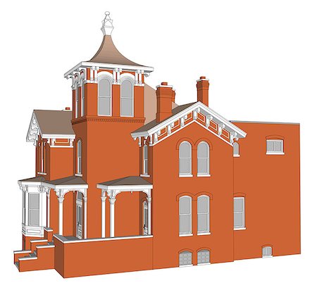 simsearch:400-06424061,k - Old house in Victorian style. Illustration on white background. Species from different sides Stock Photo - Budget Royalty-Free & Subscription, Code: 400-09098330