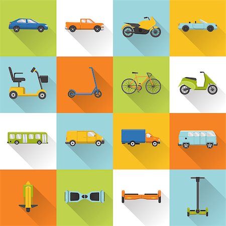 ekazansk (artist) - Collection of different transport icons in flat style with long shadow. City transportation symbols set. Stock Photo - Budget Royalty-Free & Subscription, Code: 400-09090192